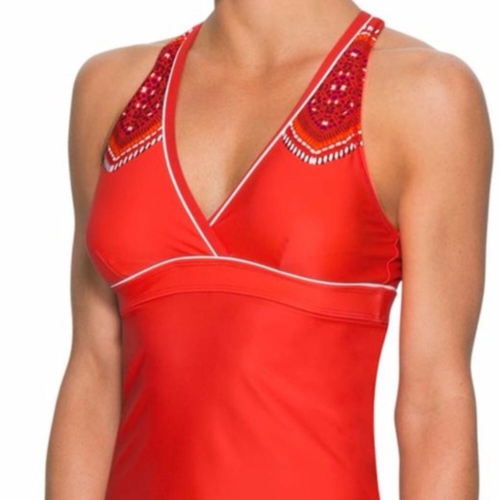 Athleta Cozumel Twist Back Tankini top MT Medium Tall Saffron Red orange 983883